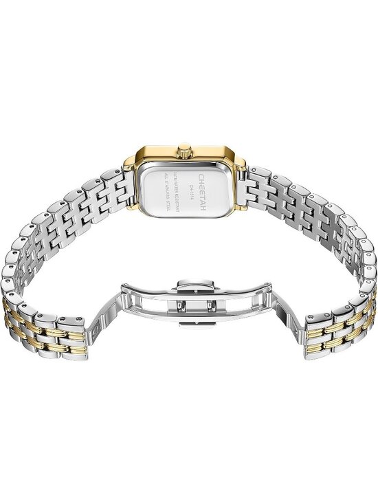 Women\'s Silver Gold White Two Tone Rectangular Stainless Steel Bracelet Watch main image 5